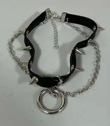 Black Leather Silver O-Ring Spiked Chain Collar Choker Necklace Punk Goth Emo Jewelry ⛓