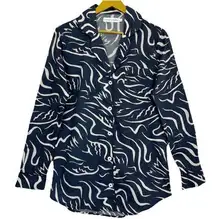 Desmond & Dempsey Long Sleeve Pajama Top Swirly Print Size S Blue White Lounge