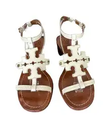 Tory Burch White Chandler Tumbled Leather Cork Heels Strappy Sandals Size 7M