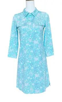 Vinyard Vines Shirt Dress Size XS Blue Printed Shift Sankaty UPF Tropical Margo