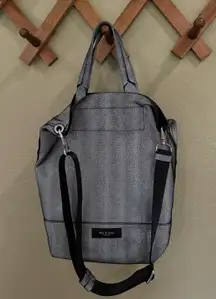 RAG & BONE WALKER SNAKE EMBOSSED LEATHER CONVERTIBLE TOTE BAG WHITE BLACK