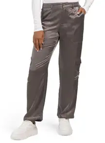 YOUNG FABULOUS & BROKE Finley Satin Cargo Pants Grey S NWT