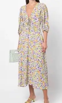 Nicholas purple green yellow floral midi dress NEW