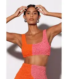 Mara Hoffman Shelly Poppy Orange Pink Popcorn Top Set Bikini Sample $375 Size S