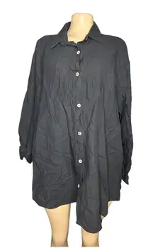 #828 Soft Surroundings Women's 1X Button-Front Linen Shirt, Black