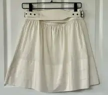 Unsubscribed Cream Mini Belted Cotton Skirt with Pleated A-Line Design