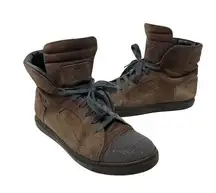 Brunello Cucinelli Chocolate Brown Suede Beaded-Toe High-Top Sneaker 37.5 6.5