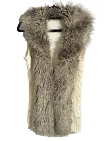 Guess Y2K Faux Fur Knit Sweater Vest With Horn Tooth Closure Ivory + Brown JLO M