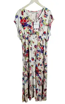 SomeDays Lovin Dress M Cream Floral NWT Button Down Front Slit Maxi Boho Concert