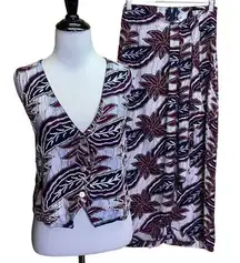 Faith Vintage Rayon Hawaiian Button Up Vest (Small) & Skirt (Medium) 2 PC Outfit
