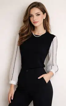Gracia Black Blouse with Sheer White Sleeves