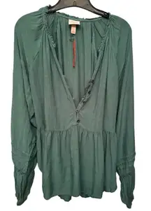 Knox Rose Peasant Green Rayon Boho Long Sleeve Top Women’s Large NWOT