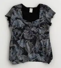 Onyx‎ Women Sparkle Formal Party Glitter Silver Gold Blue Sz 1X Babydoll Top