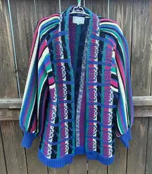 Vintage 90s Joyce Balloon Sleeve Multi Color Funky Plaid Oversize Cardigan