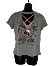 SWEET CLAIRE Distressed Gray Skull Stay Wild T-shirt and Tank Top Set Size S