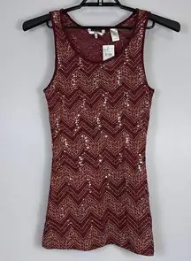 New BKE Buckle Eased Beater Size Large Lace Shimmer Burgundy Tank Top Sheer Y2K