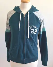 Hollister Teal Zip Up Hoodie Sz Large Varsity Graphic Colorblock Y2K Jacket