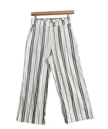 H&M Womens Pants Size 2 Blue White Striped Wide Leg Cropped Linen Blend Coastal
