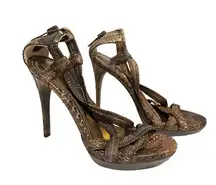 Burberry plisse lea sandal heel python brown size 38.5