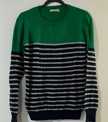41 Hawthorn Green and Navy Striped Crewneck Sweater