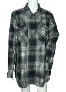 Eddie‎ Bauer Shirt Womens 2x Black Gray Plaid Long Sleeve Campcore Cabincore