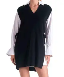 Elan Nia Sleeveless Shirt Sweater Vest Dress Navy Blue White Sz Small