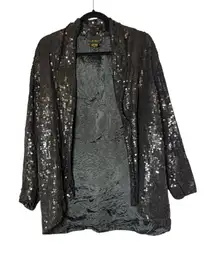Vintage Spell Bound Blazer 100% Silk Sequin Subtle Striped Black Size Large