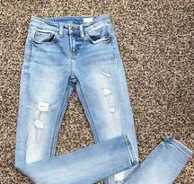 Bridge By Gly Mid Rise Skinny Women's Light Blue Distressed Jeans Sz 23 | EUC