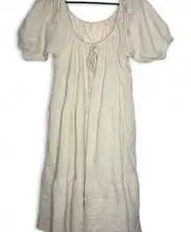 By Together size M white calf length milkmaid style dress with puffy sleeves