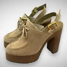 VINCE CAMUTO Inerta Suede Tan Platform Slingback Block Heel Clogs Size 5.5 | NIB