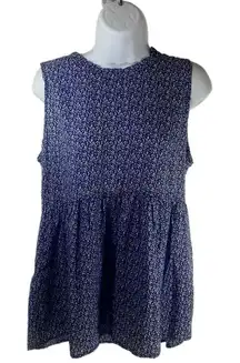 Rachel Zoe Blue Sleeveless Babydoll Crewneck Keyhole Back Blouse Top Size XL