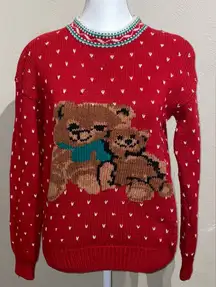 Deans Vintage Women’s Size M Bears Hearts Red/White Christmas Sweater Pullover