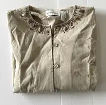 Alfred Dunner Coastal Grandmother Button Up Linen Shirt Size 16 NWT