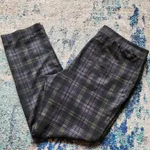Conrad C black & chartreuse plaid knit skinny pants size 14