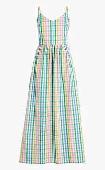 J. Crew V-neck maxi dress checkered gingham colorful pattern