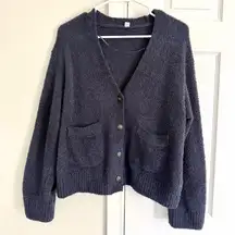 Uniqlo Cardigan Womens XS Navy Cropped Button Up Sweater With Front Pockets