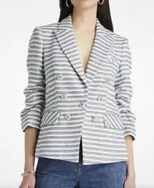Veronica Beard Ryland Blue white metallic Multi Striped Tweed Dickey Jacket 14