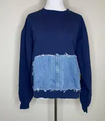 Vintage Blue Crewneck Sweatshirt Denim Pocket Sz Medium Reworked