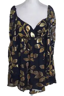 Buddy Love Black and Metallic Gold Leaf Mini Cocktail Dress NWOT Size XS
