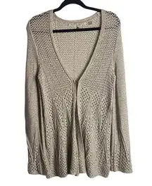 Knitted & Knotted Anthropologie Sweater Size M Cream Open Knit Cardigan Linen