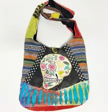 Boho Sugar Skull Shoulder Bag Patchwork Hippie Festival Purse Hobo Crossbody