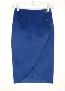 Navy Blue Asymmetrical Midi Pencil Skirt