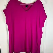 Worthington  Flowy VNeck Short Sleeve Top XL Fuschia Bright Pink