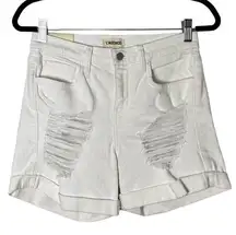 L'Agence balboa high waist distressed denim roll cuff shorts white women's 24