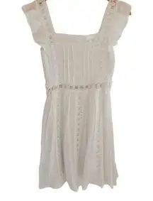 Boho Lace Smocked Crochet Cotton Mini White Dress sz Small by Entro A-Line Bride