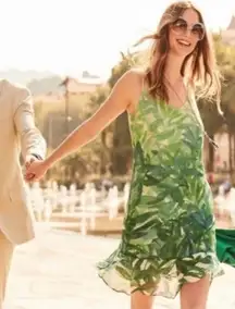 CAbi Castaway Abstract Palm Frond Strappy Green Beach Club Dress, #5235, Size XS