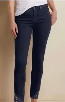 Soft Surroundings straight leg lace hem jeans size 2