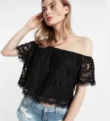 EUC  Black Off the Shoulder Lace Top, Size Extra Small