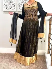 Embroidered party wear Indian long gown anarkali kurta 3 piece set