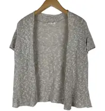 Eileen Fisher Linen Blend Oatmeal Open Knit Short Sleeve Cardigan Topper Size L
